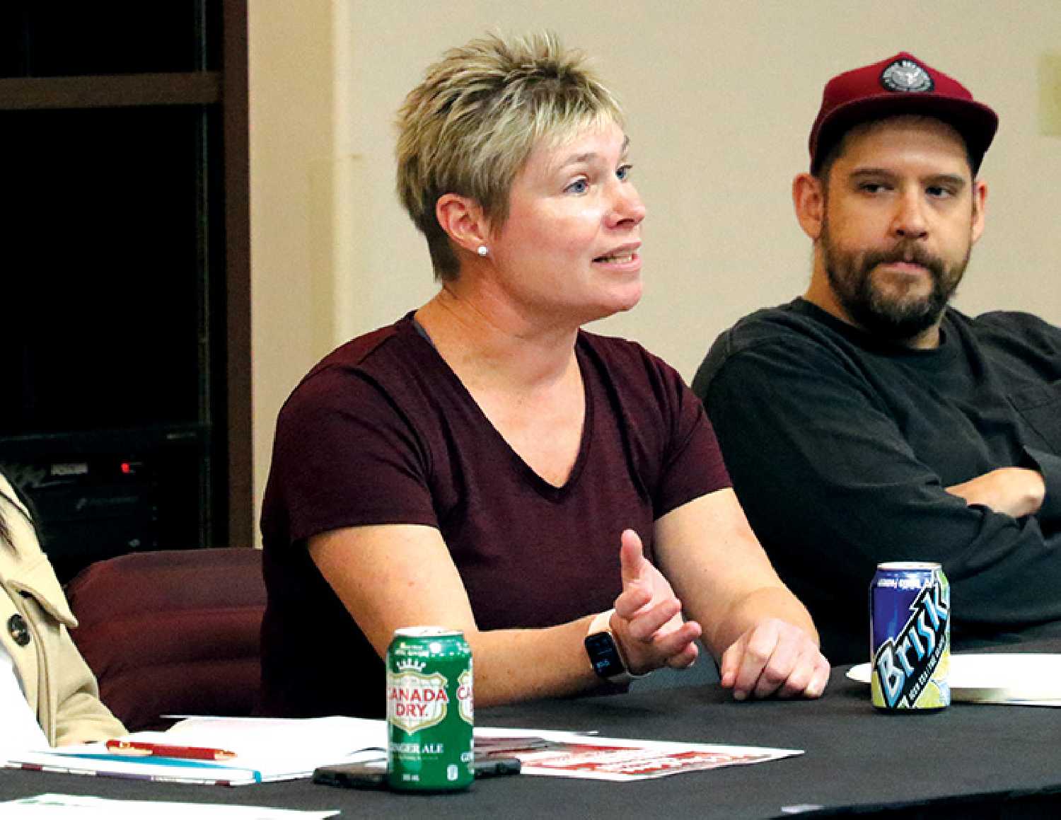 Kari Meyers speaks about her new business, Karis Pharmacy, at the Moosomin Chamber of Commerce meeting Tuesday.